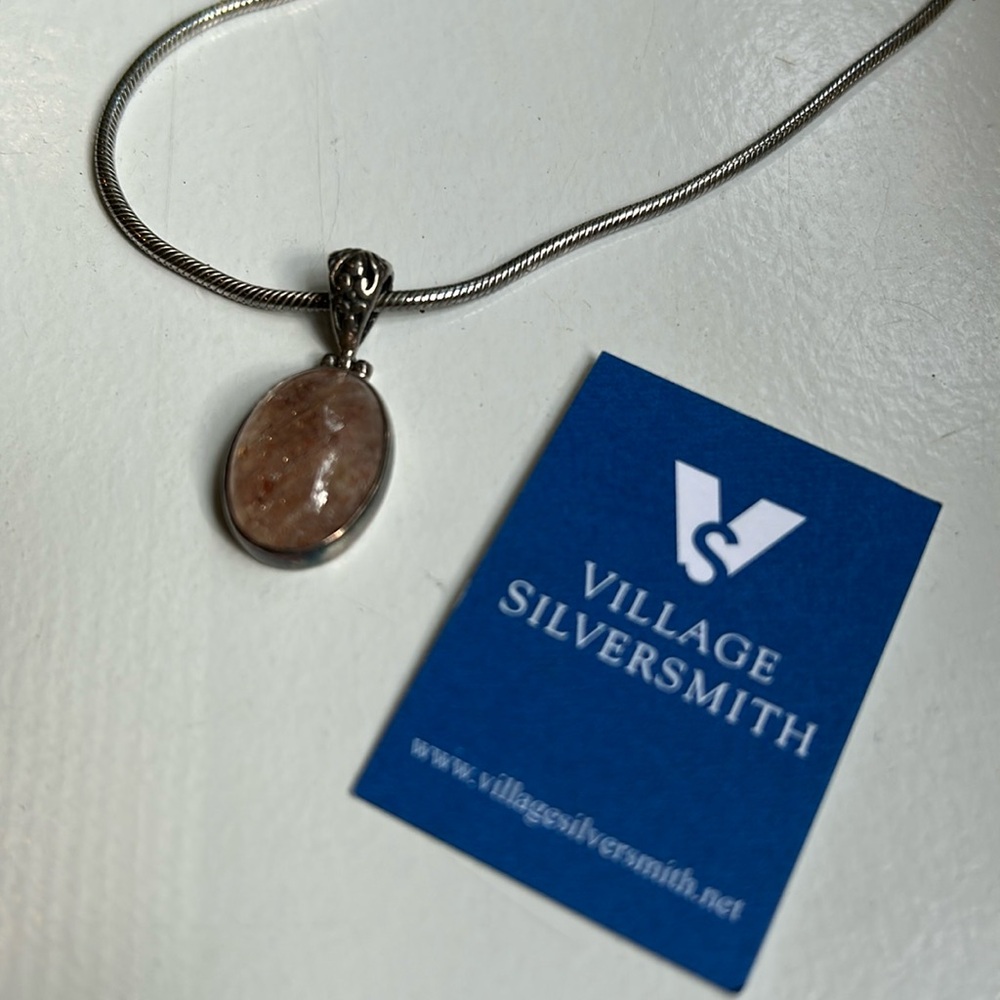 Strawberry Quartz Silver Pendant with Chain Necklace